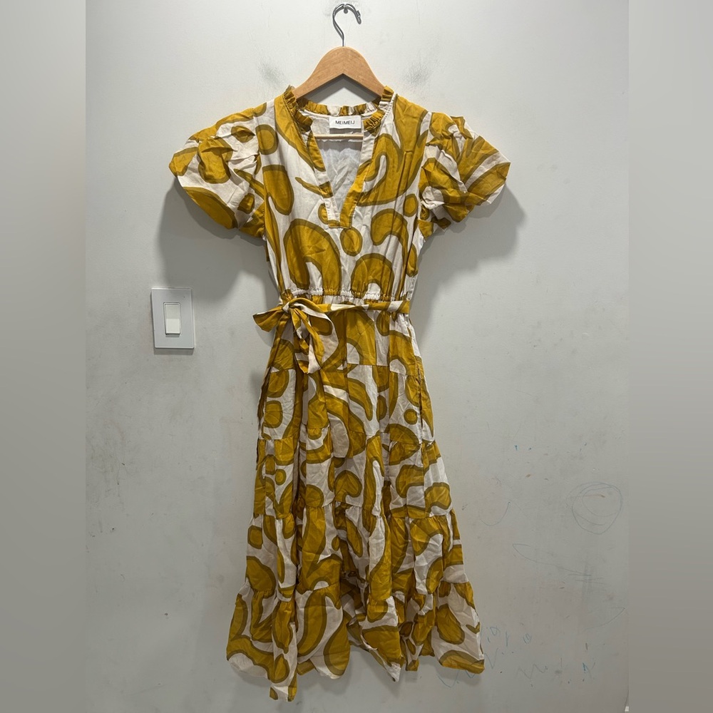 Meimeij Yellow and White Patterned Dress